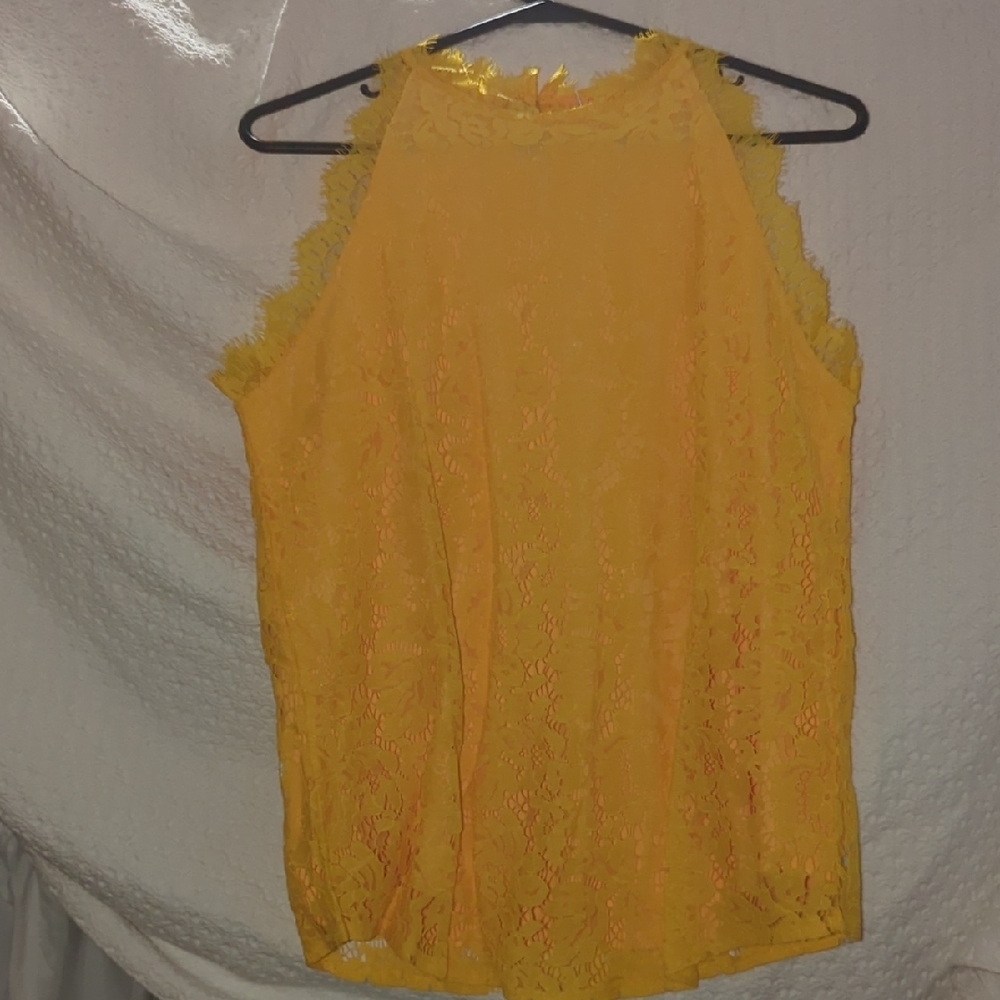Yellow Lace Sleeveless Top